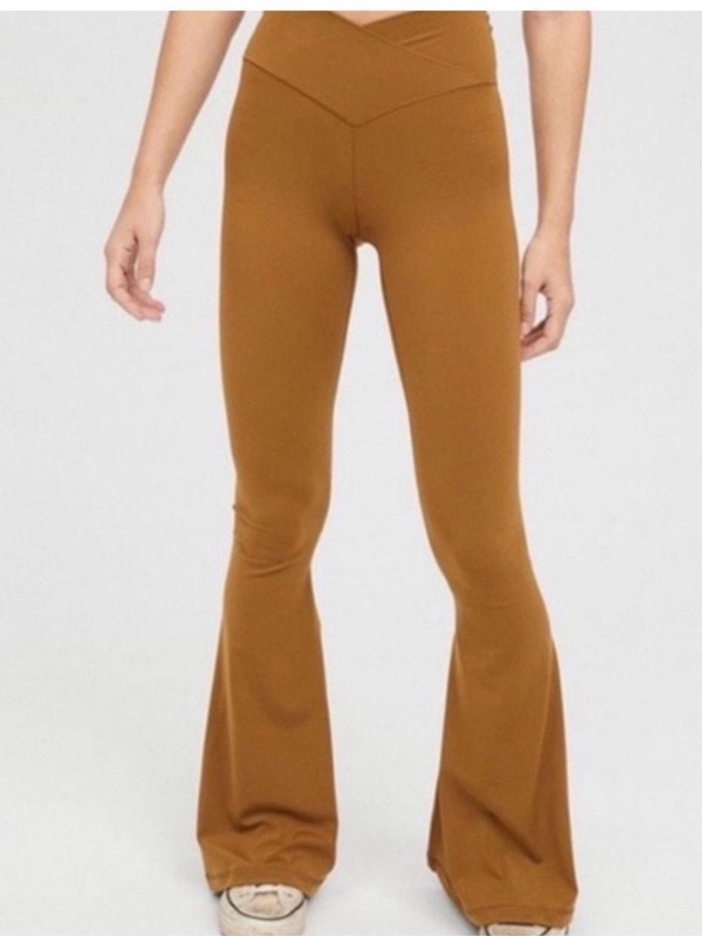 Offline by Aerie Real Me High Waisted Flared Tan Cross Front Leggings S